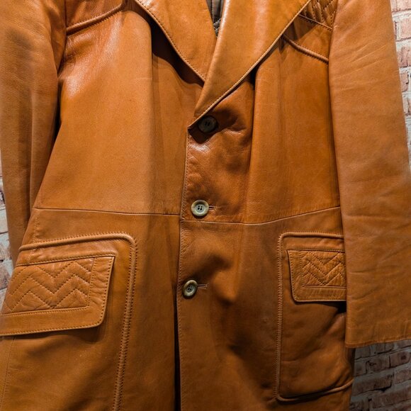 Cortefiel Vintage Brown Leather Coat Size 46 - Picture 3 of 13